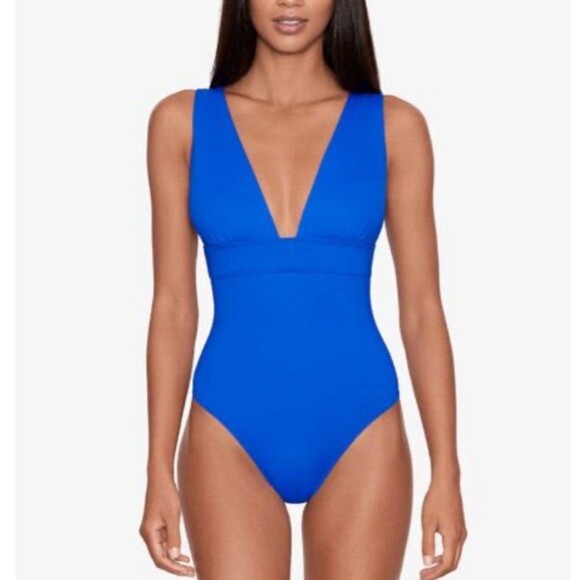 Lauren Ralph Lauren V-Neck One Piece Swimsuit In Royal Blue Sz 12 New - Picture 1 of 8